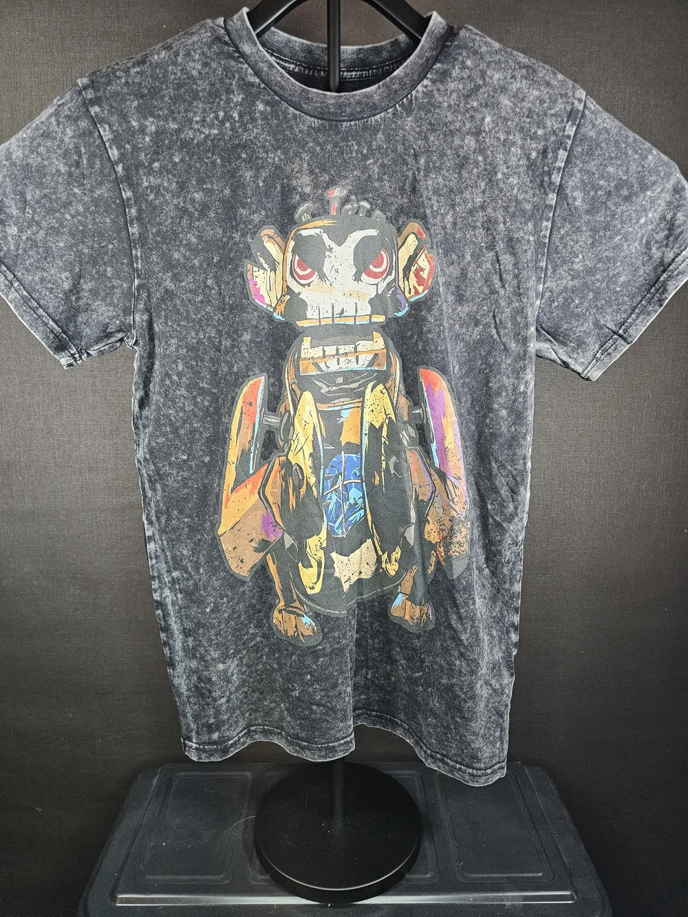 Arcane Acid Wash Black Short Sleeve Tee with Monkey Trap Graphic